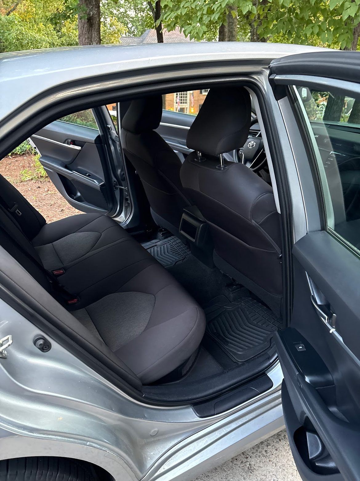 Clean rear seat and floor mats after a mobile detail by Countryside Auto Detailing in Alpharetta